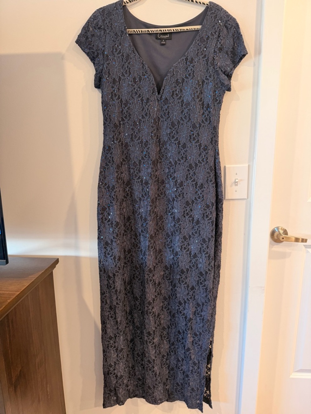connected apparel Navy Lace Maxi Dress with V-Neck
